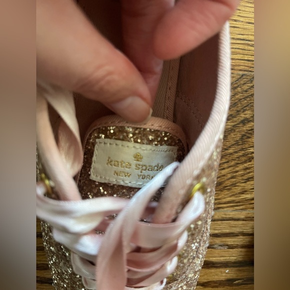 Kate Spade Keds Rose Gold Glitter Lace Up Shoes Sneakers Size 7 - Picture 3 of 10
